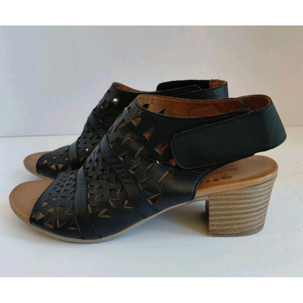Spring Step Dorotha Women's Black Leather Low Block Heel Sandals Size 38 (7.5) - Picture 3 of 8